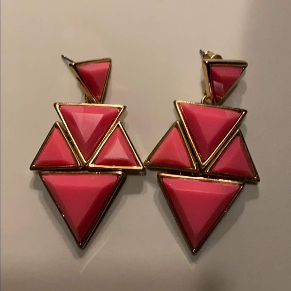 Hot pink and gold dangle earrings